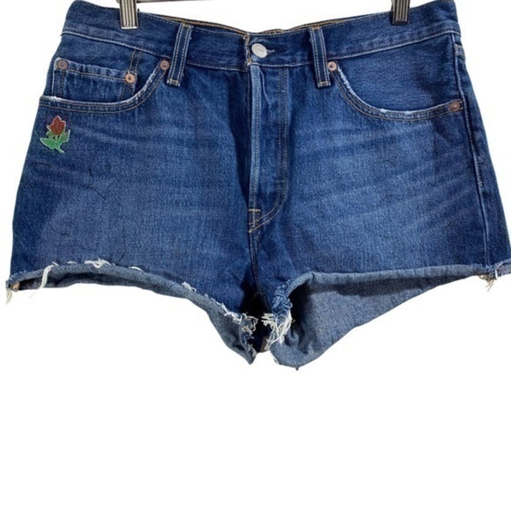Levi’s 501 Cutoff Shorts with Button Fly Embroidered flower Size 29 Color Blue
